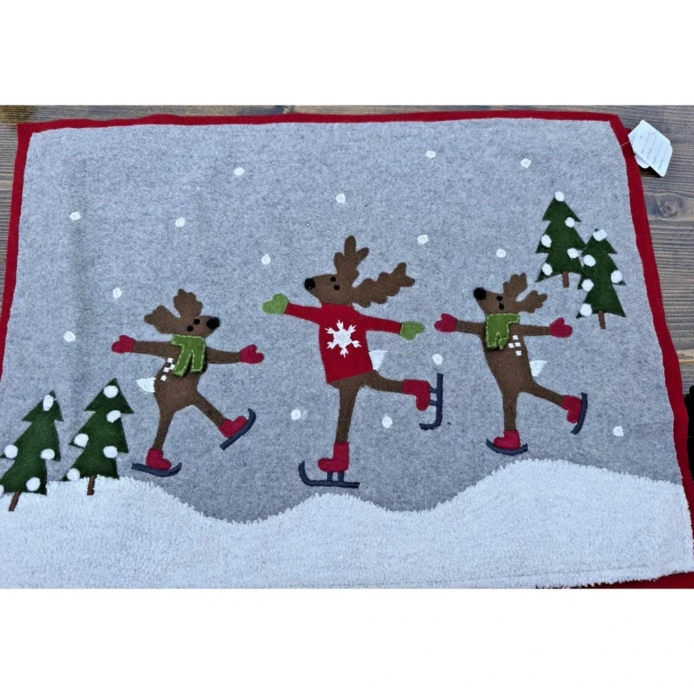 Crate & Barrel Joan Anderson Skating Reindeer Christmas Pillow Cover Set NWT